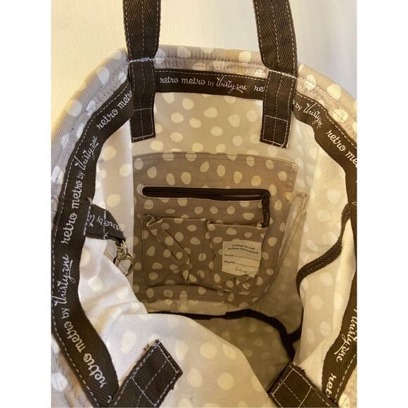31 Thirty one metro retro bucket tote beige dots 18x15” - Picture 3 of 8